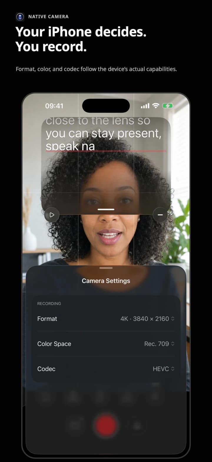 SuperPrompter native front camera