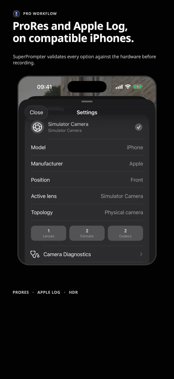Compatible Apple ProRes and Apple Log recording