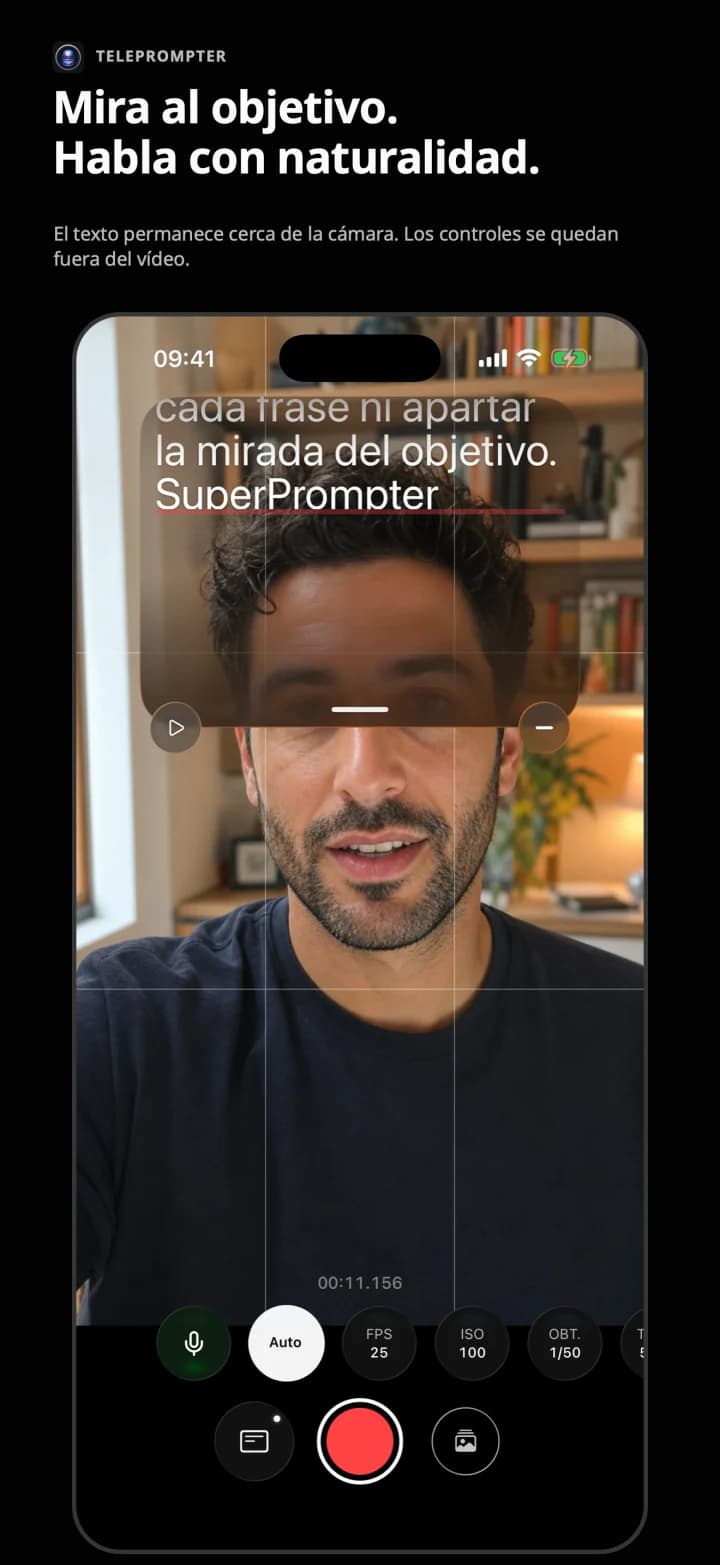 Teleprompter junto al objetivo del iPhone