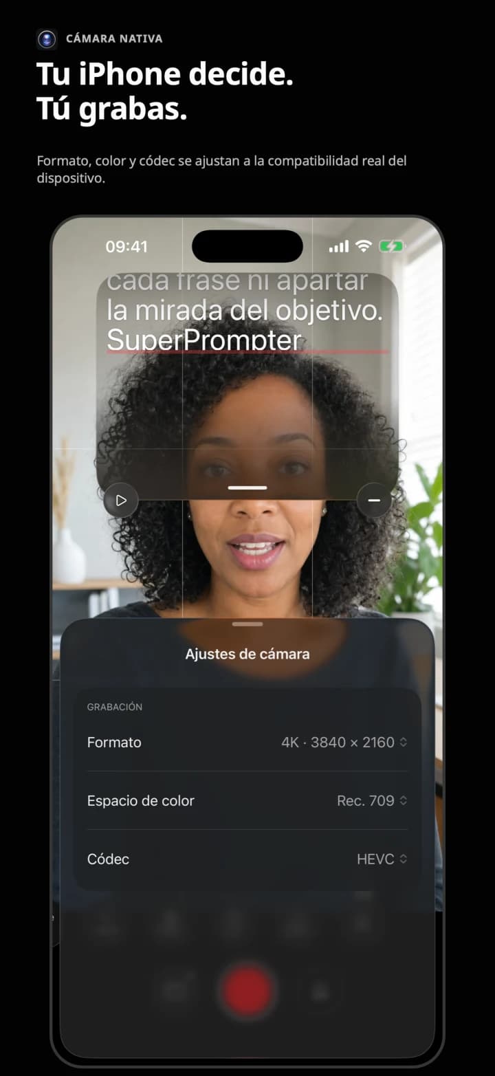 Cámara frontal nativa de SuperPrompter