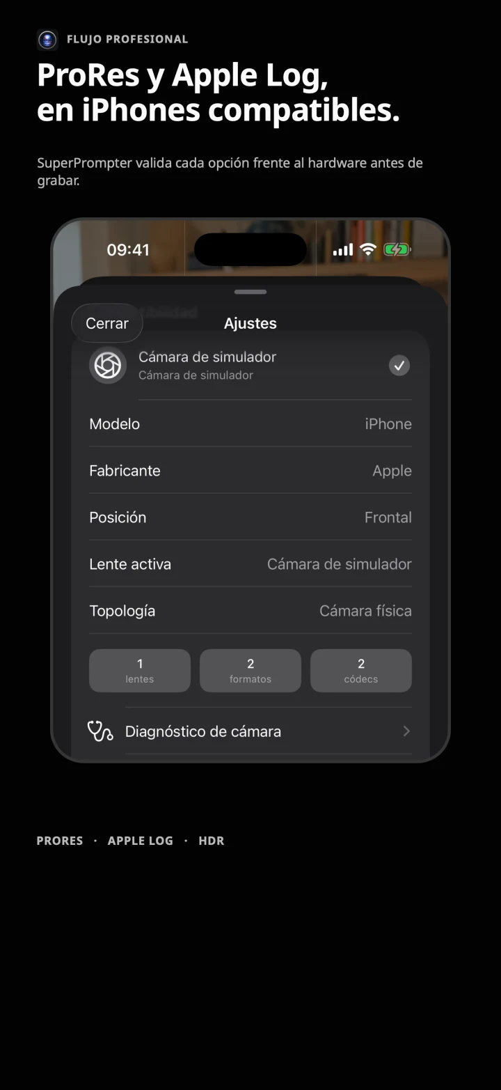 Grabación Apple ProRes y Apple Log compatible