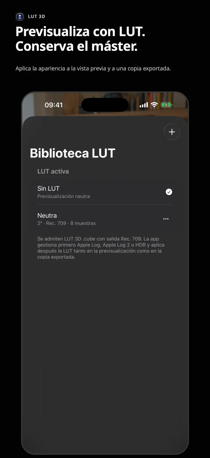 Previsualización y aplicación de LUTs