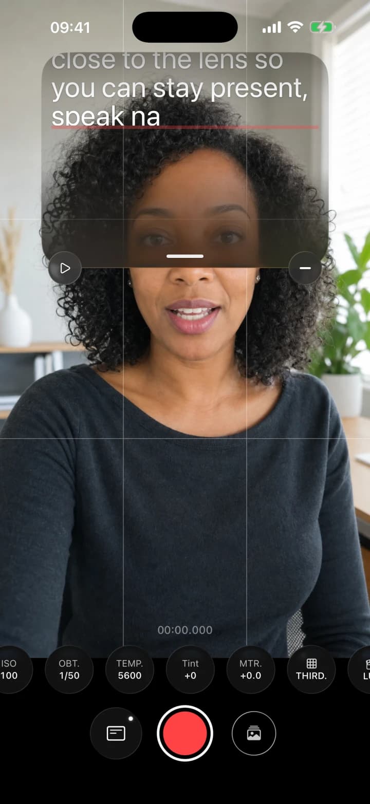 Real SuperPrompter interface with manual camera controls